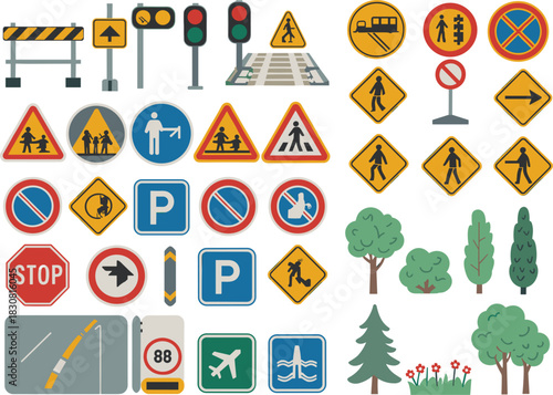 Road Signs And Traffic Signals Collection traffic light stop sign