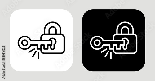 Golden Key Icon In Black and White Line Style