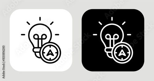 Insight Compass Icon In Black and White Line Style