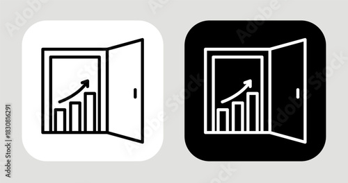 Market Door Icon In Black and White Line Style
