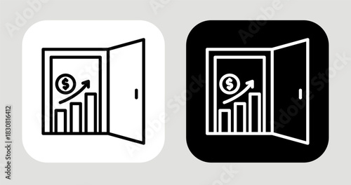 Market Doorway Icon In Black and White Line Style