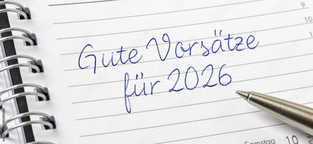 Naklejka premium Eintrag in Terminkalender - Gute Vorsätze für 2026