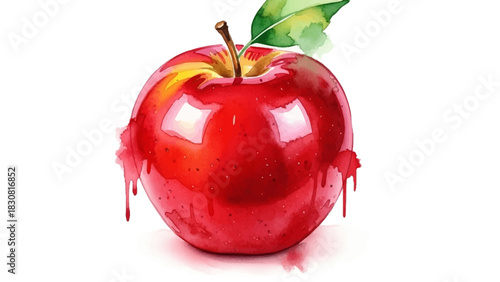 A Juicy Red Apple Dripping with a Fresh, Dewy Appearance on a White Background