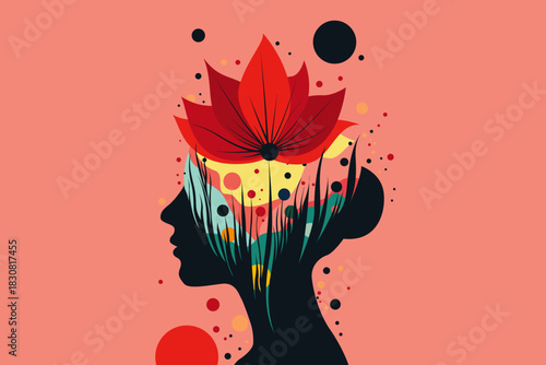 Girl, woman, flowers, love, think, mind, artwork