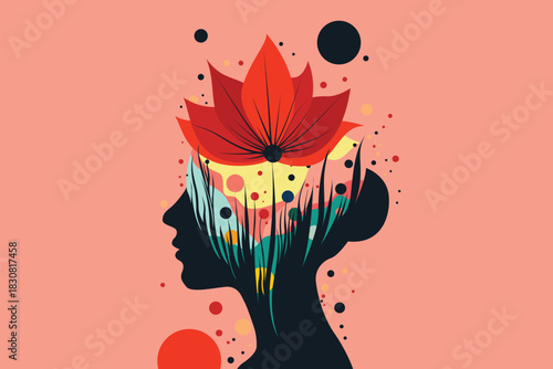 Girl, woman, flowers, love, think, mind, artwork