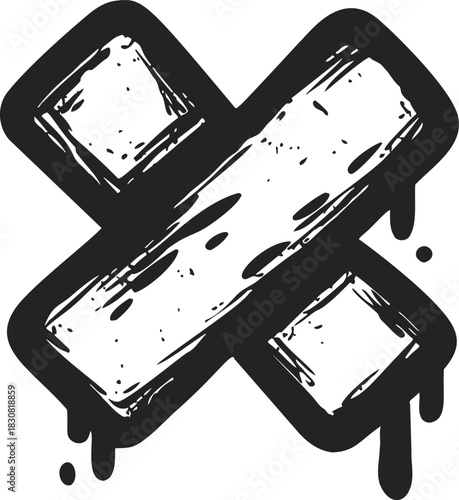 Cross symbol sketch, hand drawn grunge style with dripping ink effect. Vector illustration