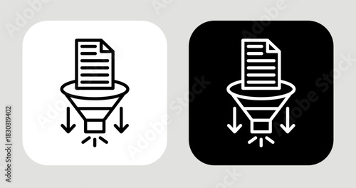 Data Funnel Icon In Black and White Line Style