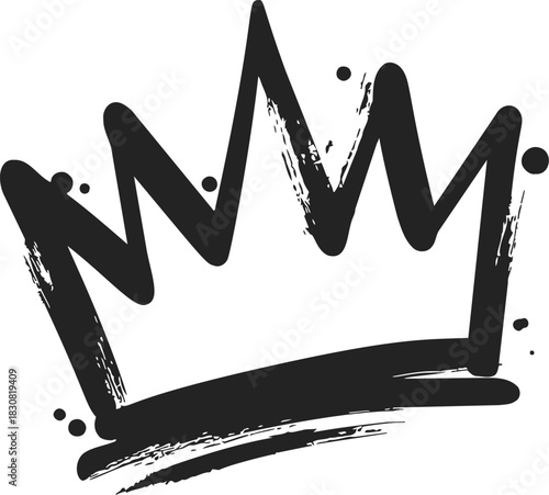 Black crown sketch, hand drawn vector with bold brush strokes and splatter accents. Vector illustration