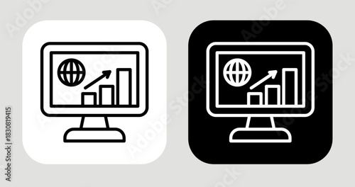 Data Overview Icon In Black and White Line Style