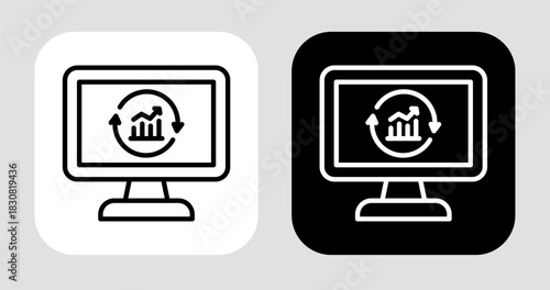 Data Tracking Icon In Black and White Line Style