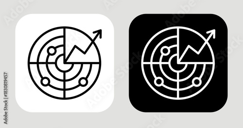 Market Radar Icon In Black and White Line Style