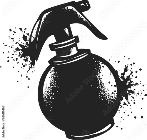 Hand grenade, sketch hand drawn with explosion particles, military weapon. Vector illustration