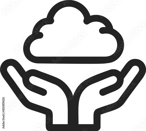Cloud computing icon, sketch style, two hands holding cloud symbol. Vector illustration