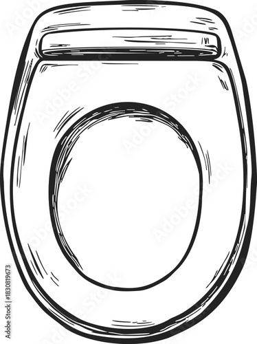 Toilet seat sketch, hand drawn style, top view with simple black line art. Vector illustration