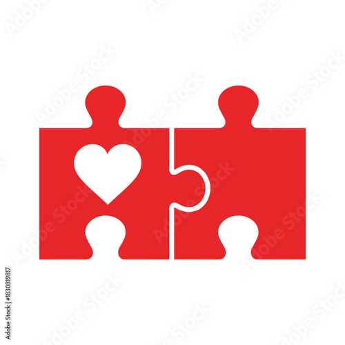 puzzle with a missing piece. Love, heart jigsaw puzzle pieces line pattern. Puzzle pieces icon or pictogram. Cartoon vector. For 14 february, valentine, valentines day