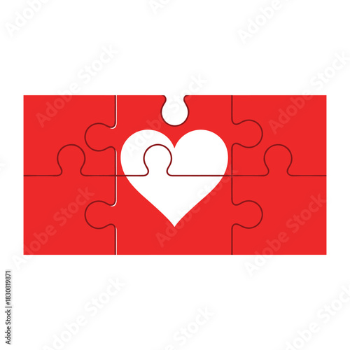 puzzle with a missing piece. Love, heart jigsaw puzzle pieces line pattern. Puzzle pieces icon or pictogram. Cartoon vector. For 14 february, valentine, valentines day