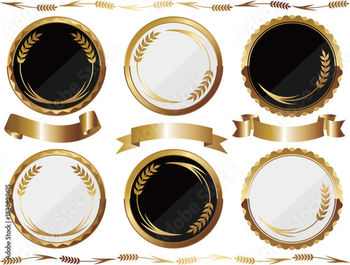 高級感のある麦のフレームと装飾セット　ゴールド