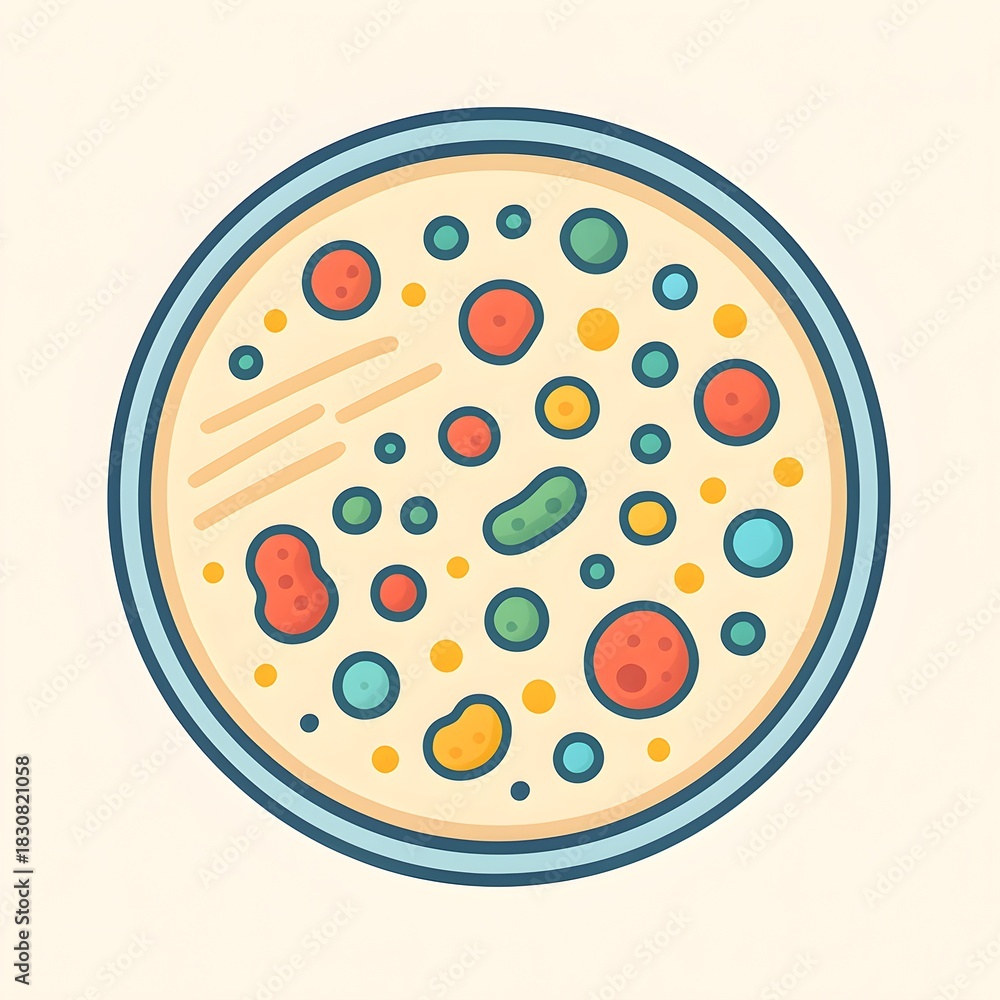 Fototapeta premium Vector microbiology petri dish with bacterial colonies 
