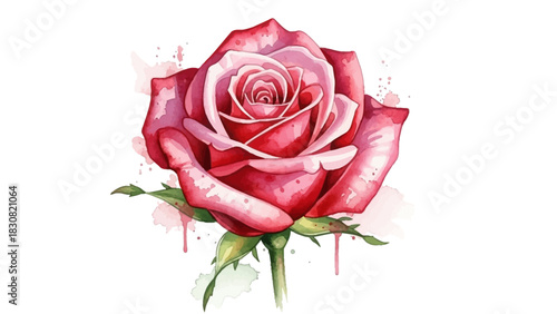Beautiful Pink Rose Watercolor Illustration - Perfect for Romantic Designs and More