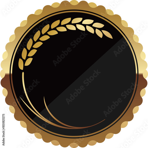 高級感のある稲の円形フレーム　ブラック＆ゴールド