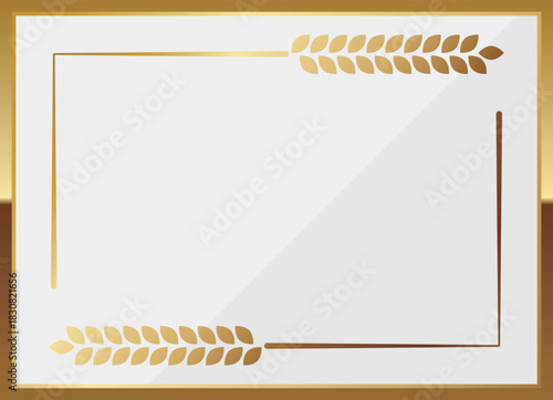 高級感のある稲の長方形フレーム　ホワイト＆ゴールド