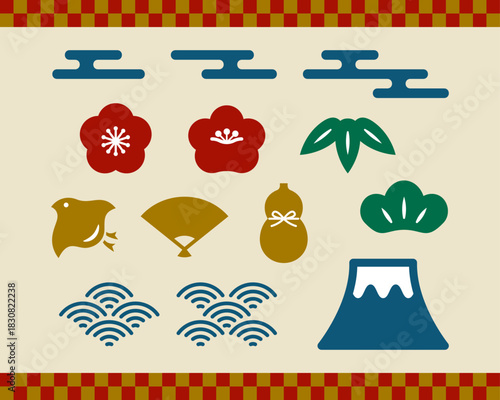 シンプルな和風モチーフのイラストセット