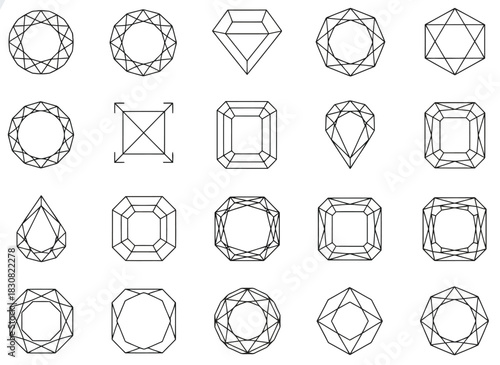 Collection of various diamond and gemstone cut outlines