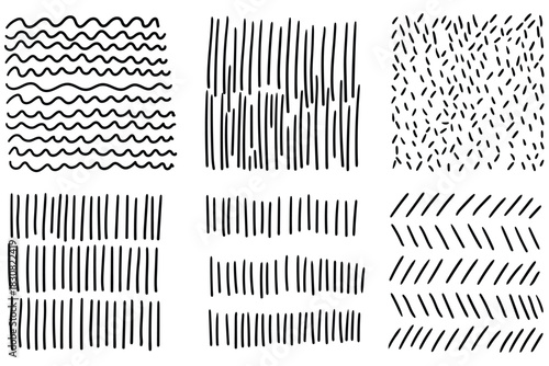 Hand-drawn doodle set of lines on a white background.