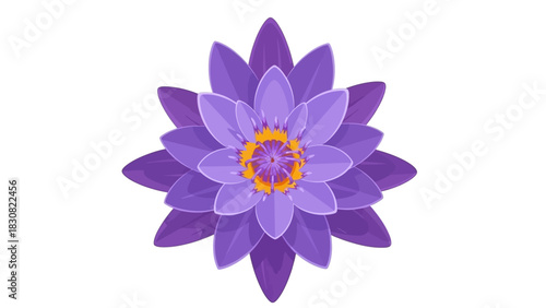 Vibrant purple lotus flower illustration, showcasing symmetrical petals and a bright orange-yellow center, perfect for serene natural beauty designs and meditative themes