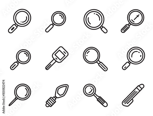 Magnifying glass instrument set icon ultra minimalists design concept for modern digital interfaces