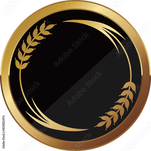 高級感のある麦の円形フレーム　ブラック＆ゴールド