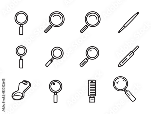 Magnifying glass instrument set icon ultra minimalists' style perfect for web and mobile design