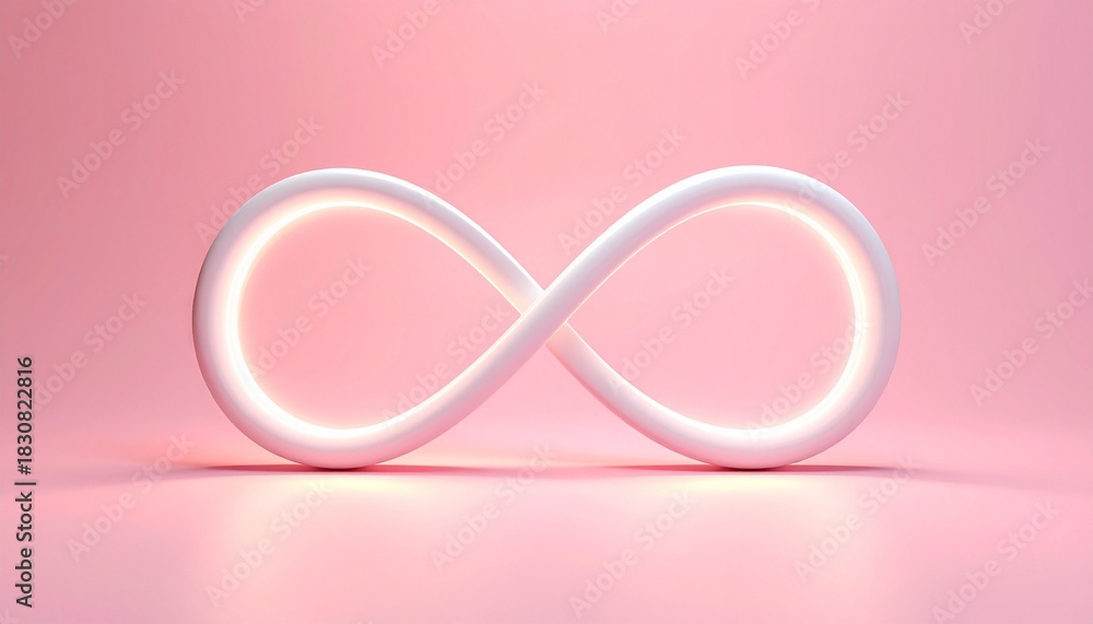 Fototapeta premium Infinity symbol with glowing edge on soft pink gradient background representing limitless potential