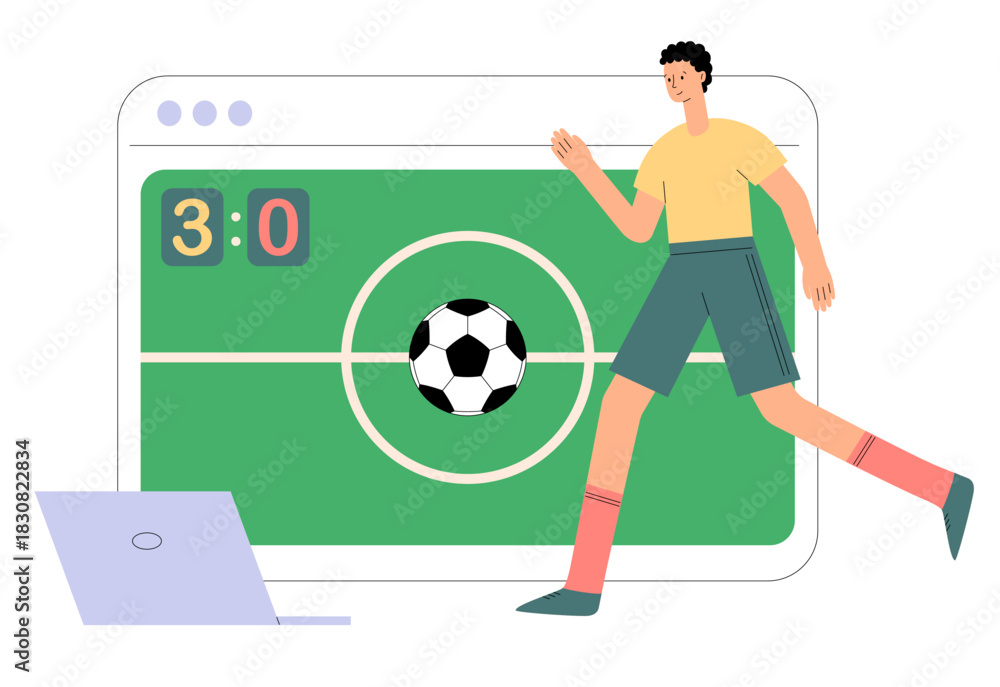 Fototapeta premium Football. Sports games concept. Bookmaker market, wagering website, sports betting mobile app. Digital sports, e-sport league, online football tournament. Flat vector illustration
