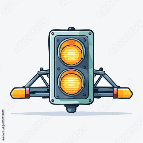 Traffic Signal Light With Orange Yellow Glow Showing Caution And Ready To Change