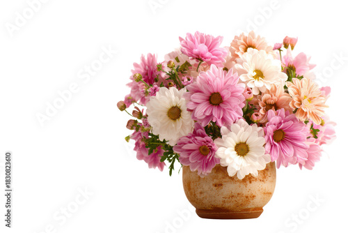 Wallpaper Mural Pink and white daisy flowers in a rustic pot on black background image, Isolated On Transparent Background, Png Cut Out Torontodigital.ca