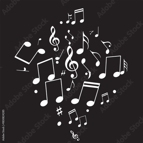 Elegant composition of musical notes on a dark background