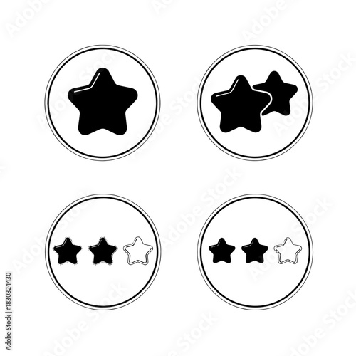 Four circular icons displaying star ratings, ranging from one to four stars, with unfilled star outlines.