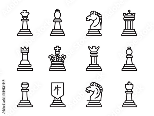 Modern set of chess vector icons created in ultra minimalists' style for creative professionals