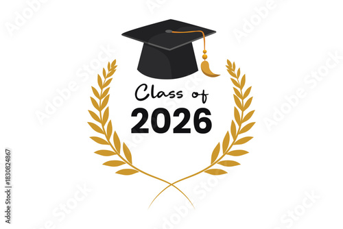 Graduation Cap and Laurel Wreath Logo with Class of 2026 Text