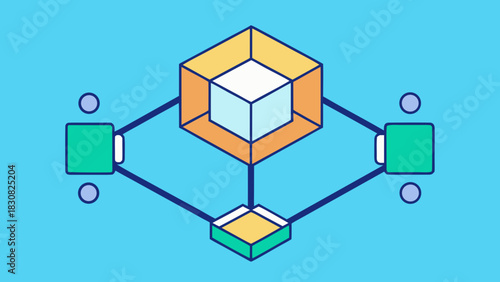 Blockchain technology concept with connected geometric shapes