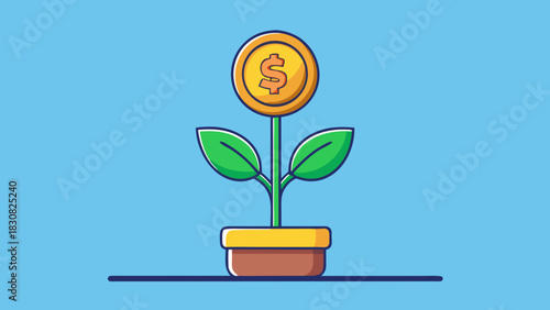 A plant with a dollar coin sprouting from a flower pot