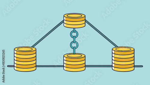 Stack of Gold Coins Connected with Chain Representing Crypto Staking