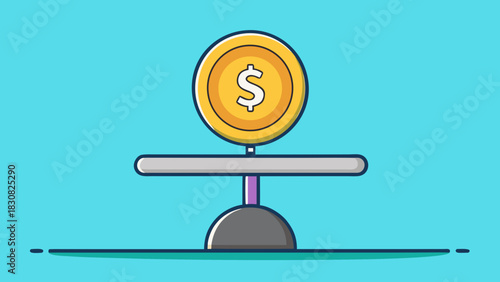 A Gold Dollar Coin Balanced on a Financial Weighing Scale