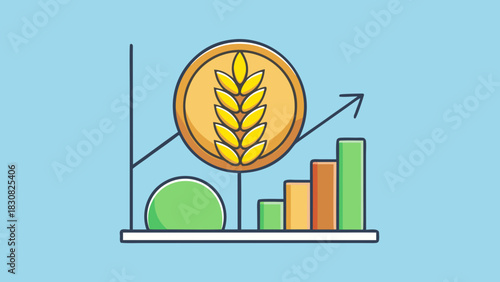 Illustration of Wheat Ear with Coin and Rising Financial Graph