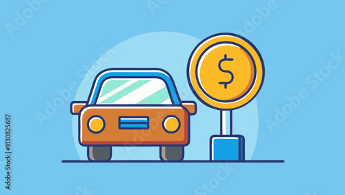 A cartoon car parking next to an investment sign