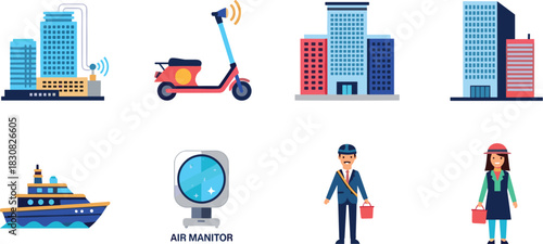 Set of urban transportation and services icons