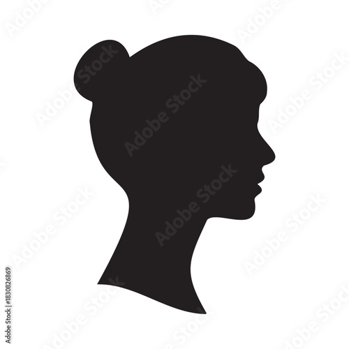 Black silhouette of a young caucasian woman in profile on isolated white background vector illustration