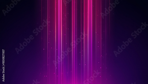 Abstract vertical lines of vibrant pink and purple light emanate upwards against a dark background creating a sense of energy and motion