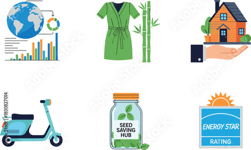 Eco-friendly lifestyle and sustainability icons